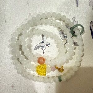 White Hetian Jade Beaded Bracelet